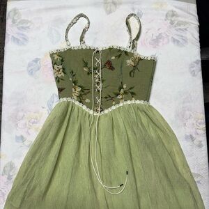 Cider Olive Green Floral Corset-Style Dress XS